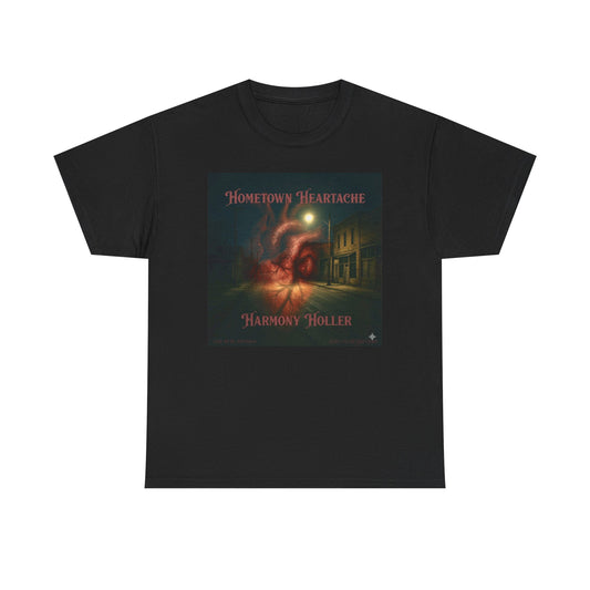 Hometown Heartache Tee — 'Harmony Hollow' Vintage Album Art Shirt (Spotify Scan Code)